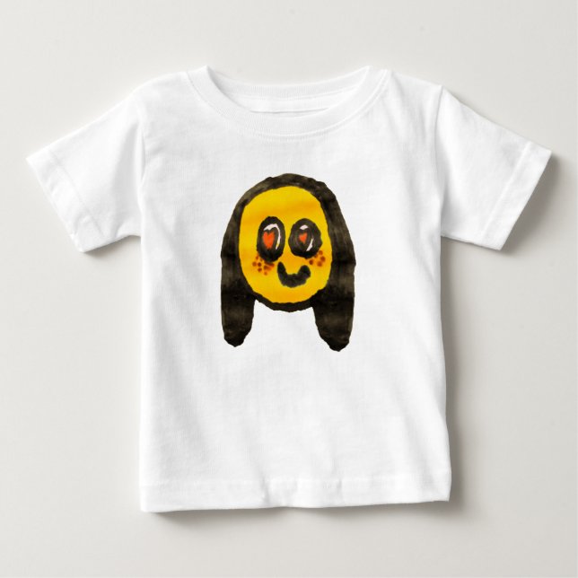 Camiseta Para Bebê Desenho da Garota Emoji com Rabiscos Alegres (Frente)