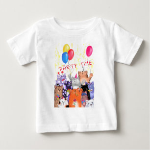 Camiseta Para Bebê Desenho de Cartoon Feliz para Festas de Gato - Eng