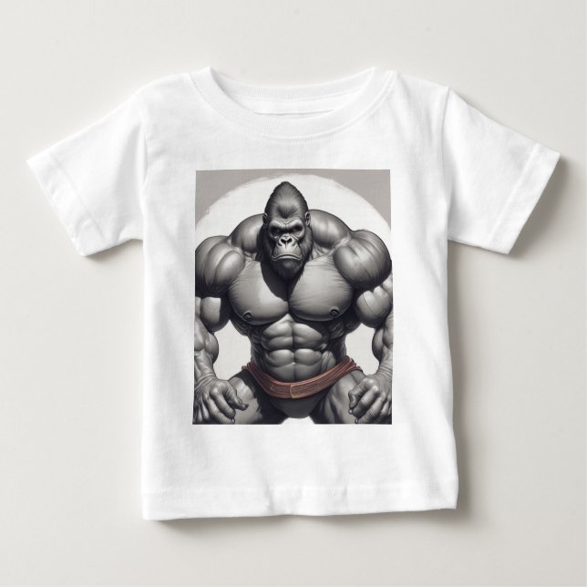 Camiseta Para Bebê Desenho de Cartoons de Pop de Gorilla Bodybuilder (Frente)