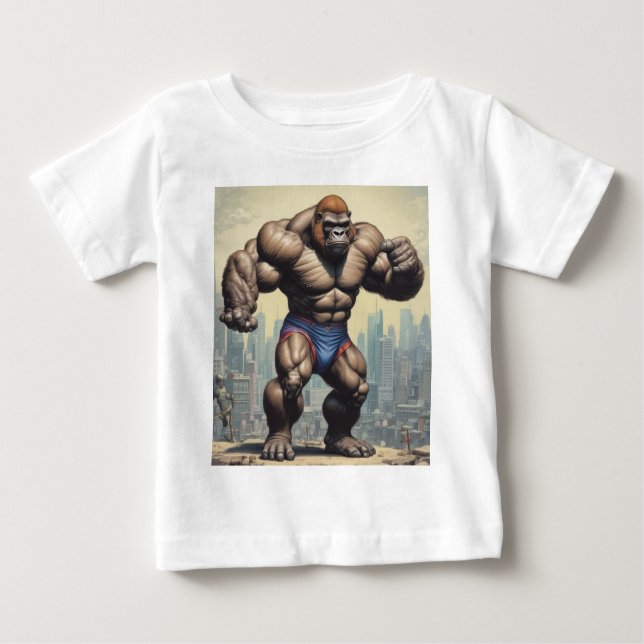 Camiseta Para Bebê Desenho de Cartoons de Pop de Gorilla Bodybuilder (Frente)