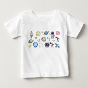 Camiseta Para Bebê desenho de crianças de foguete astronauta lápis de