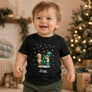 Camiseta Para Bebê Desenho de Crianças Fofas Decorando a Árvore de Na