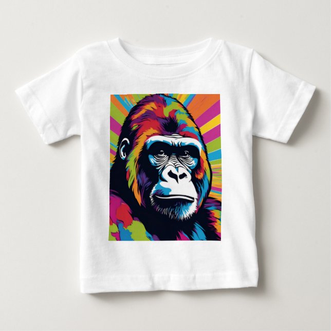 Camiseta Para Bebê Desenho de desenhos animados de gorila Pop (Frente)