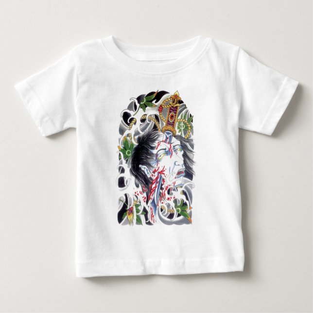 Camiseta Para Bebê Desenho de Espada Grotesca Japonesa (Frente)