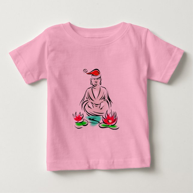 Camiseta Para Bebê Desenho de Natal Buda (Frente)
