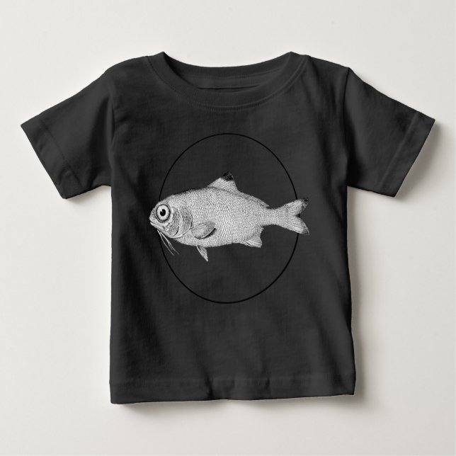 Camiseta Para Bebê Desenho de peixe-safra (Frente)