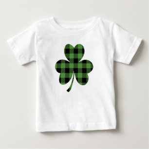 Camiseta Para Bebê Desenho de Trevo de Xadrez Búfalo Verde-61104
