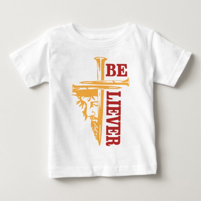 Camiseta Para Bebê Desenho de unha de cruz de Jesus – Cristão poderos (Frente)