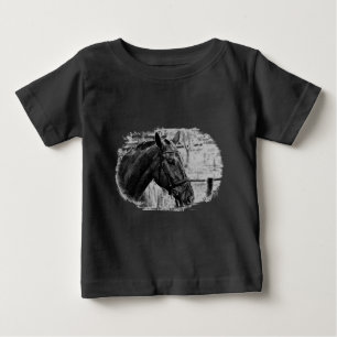 Camiseta Para Bebê Desenho do Cavalo Branco Negro