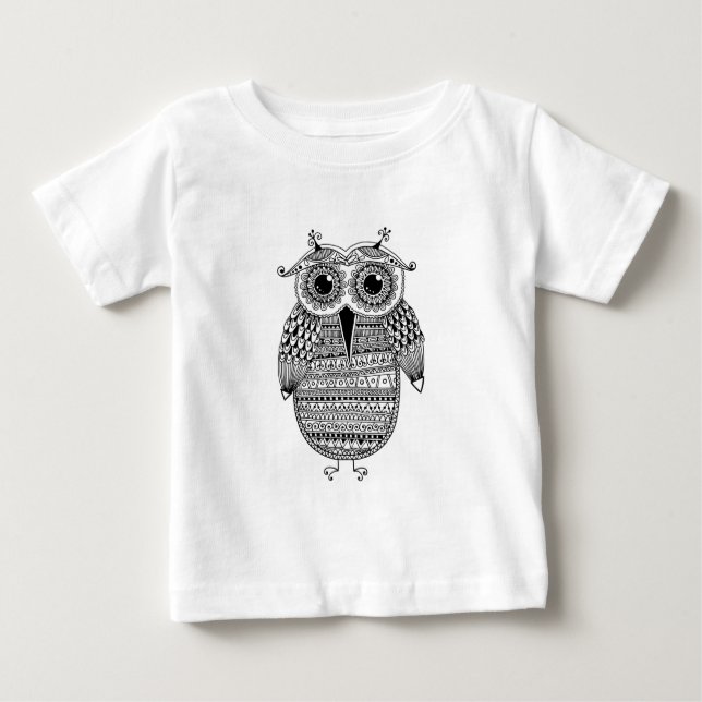 Camiseta Para Bebê Desenho étnico da tinta da coruja (Frente)
