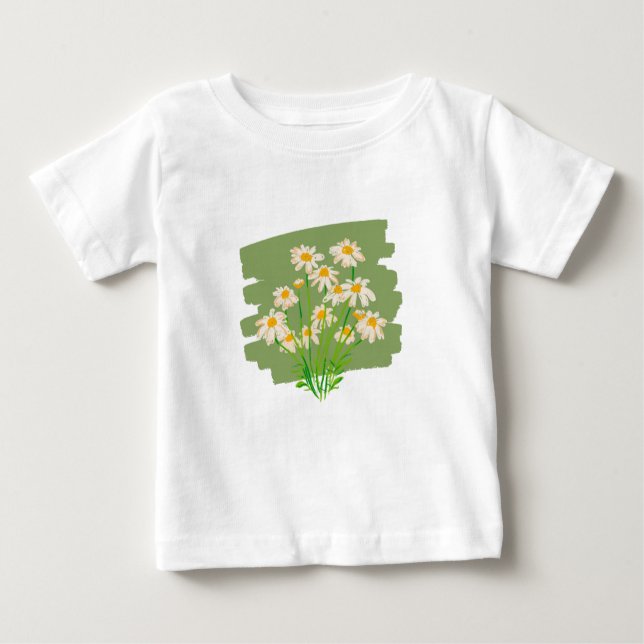Camiseta Para Bebê Desenho Floral Rústico em Fundo Verde (Frente)