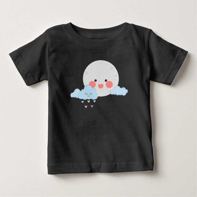 Camiseta Para Bebê Desenho fofo de lua e nuvem (Frente)