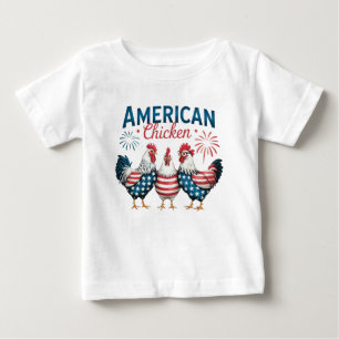Camiseta Para Bebê Desenho Patriótico Americano de Frango de 4 de Jul