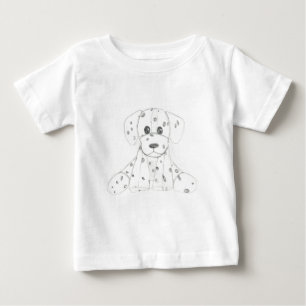 Camiseta Para Bebê desenho simples de cachorro dálmata preto e branco