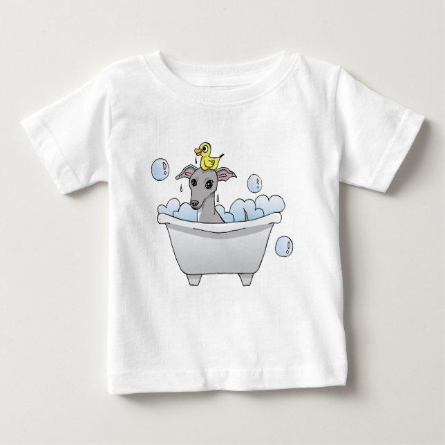 Camiseta Para Bebê Desenhos animados do cão do galgo, tempo do banho (Frente)