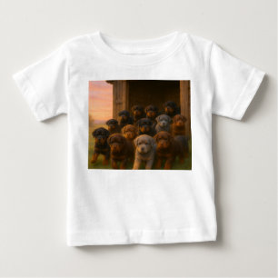 Camiseta Para Bebê Desfile ao Amanhecer: Filhotes de Rottweiler Emerg