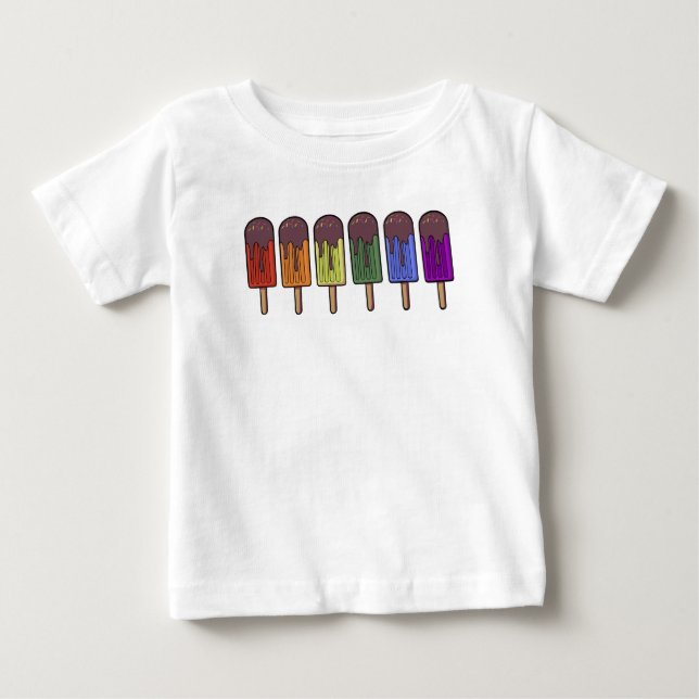 Camiseta Para Bebê Desfile de pirulito congelado arco-íris (Frente)