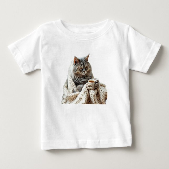 Camiseta Para Bebê Desfrute do Cat Winter Tea (Frente)