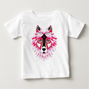 Camiseta Para Bebê Design- 24531 Pink Wolf Head