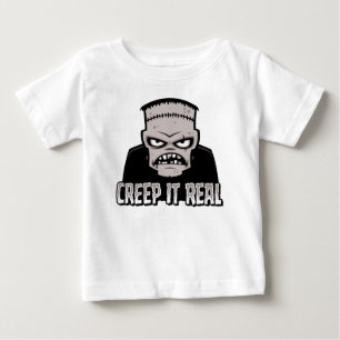 Camiseta Para Bebê Design Clássico de Terror Creep It Real Frankenste