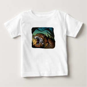 Camiseta Para Bebê Design da Selva com Onça Rugindo – Verde Azulado d