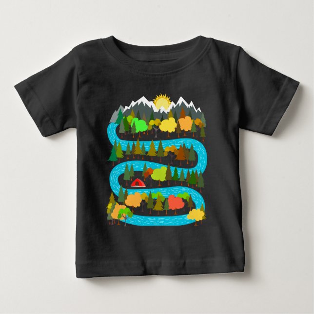 Camiseta Para Bebê Design de Acampamento à Beira do Rio (Frente)