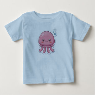 Camiseta Para Bebê Design de Adesivo de Água-viva Rosa Kawaii Fofa - 
