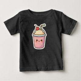 Camiseta Para Bebê Design de Adesivo de Milkshake Rosa Kawaii Fofo -