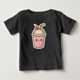 Camiseta Para Bebê Design de Adesivo de Milkshake Rosa Kawaii Fofo -