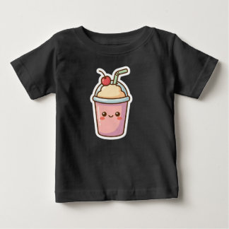 Camiseta Para Bebê Design de Adesivo de Milkshake Rosa Kawaii Fofo -