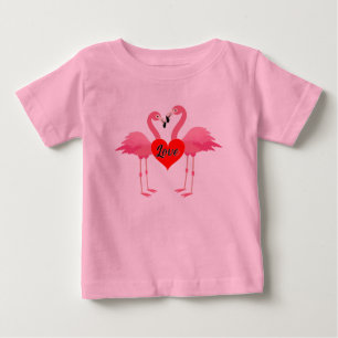 Camiseta Para Bebê Design de Amor Flamingo Rosa - Baby Fine Jersey T-