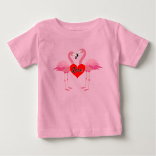 Camiseta Para Bebê Design de Amor Flamingo Rosa - Baby Fine Jersey T-