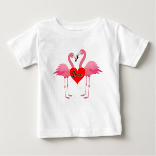 Camiseta Para Bebê Design de Amor Flamingo Rosa - Baby Fine Jersey T-