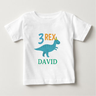 Camiseta Para Bebê Design de Aniversário de 3 Rex Dinossauro