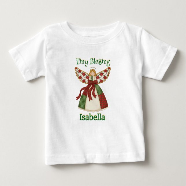 Camiseta Para Bebê Design de Anjo Personalizado - Estilo de Patchwork (Frente)