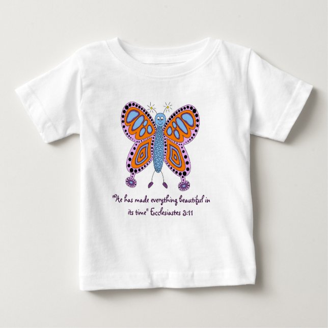 Camiseta Para Bebê Design de borboleta branca Eclesiastes bíblia vers (Frente)