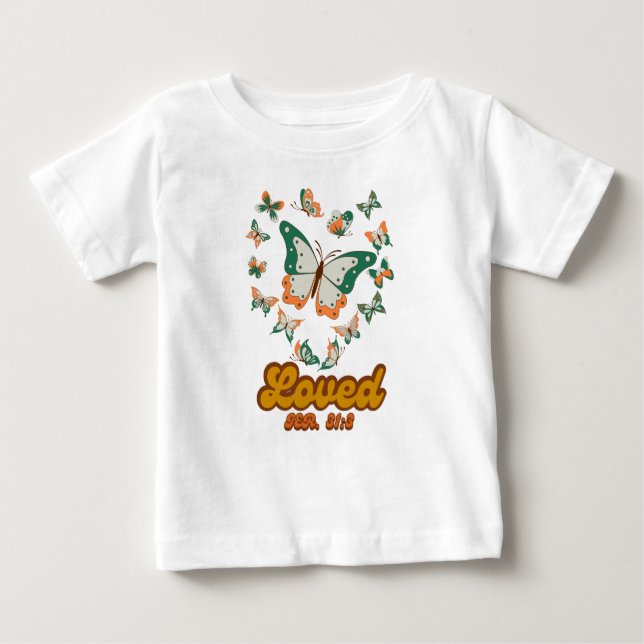 Camiseta Para Bebê Design de Borboleta Verde inspirada em Jeremiah 31 (Frente)