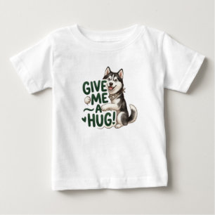 Camiseta Para Bebê Design de cachorro Kawaii Husky Fofo Me Abraça