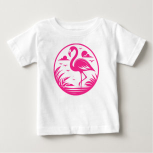 Camiseta Para Bebê Design de Círculo de Verão Flamingo Rosa-68730