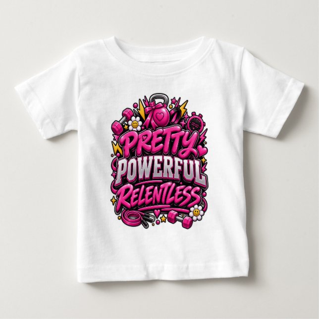 Camiseta Para Bebê Design de Citação de Academia Rosa Implacável Pode (Frente)