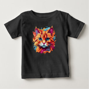 Camiseta Para Bebê Design de cor múltipla na face de gato cômodo