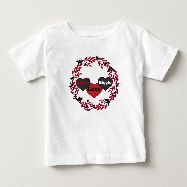 Camiseta Para Bebê Design de Coração Negro, Vermelho e Vermelho gigan (Frente)