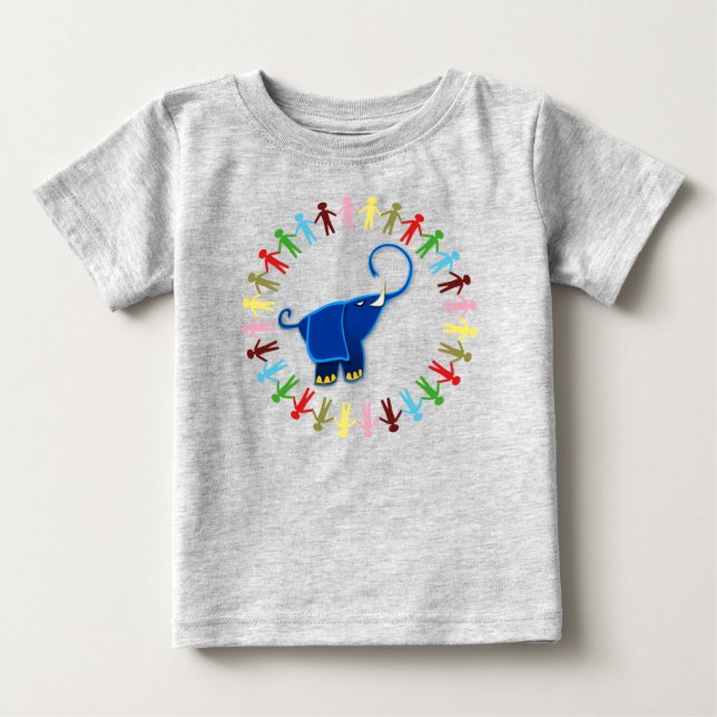 CAMISETA PARA BEBÊ DESIGN DE ELEFANTE AZUL (Frente)