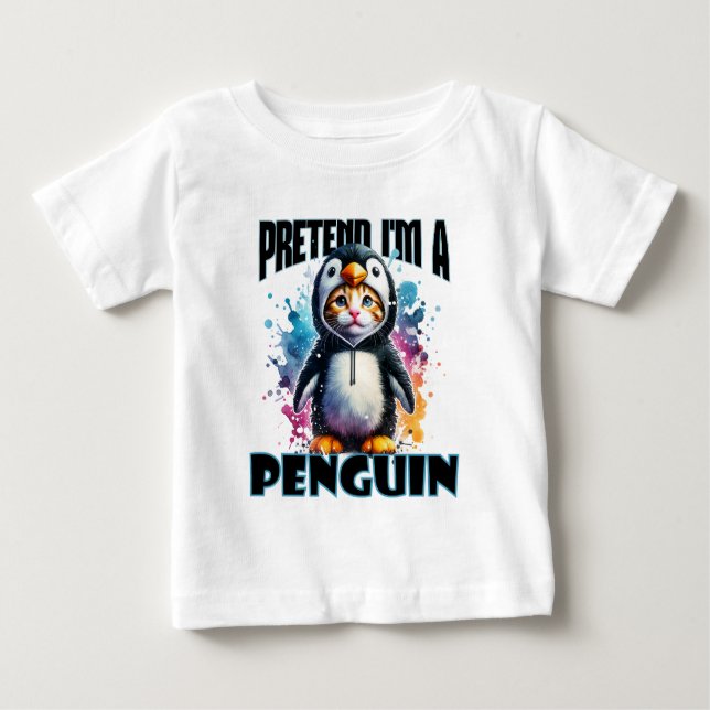Camiseta Para Bebê Design de Gato de Pinguim Bonito para Criações Rep (Frente)