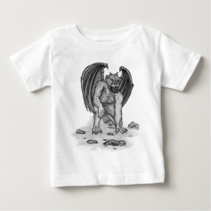 Camiseta Para Bebê Design de Golem Gargoyle preto e branco