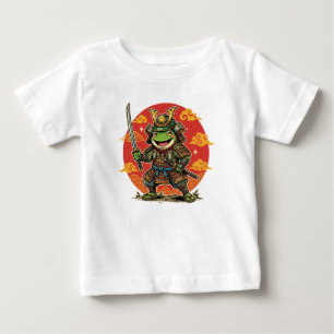 Camiseta Para Bebê Design de Guerreiro Animal Cartoon Samurai Sapo Fo