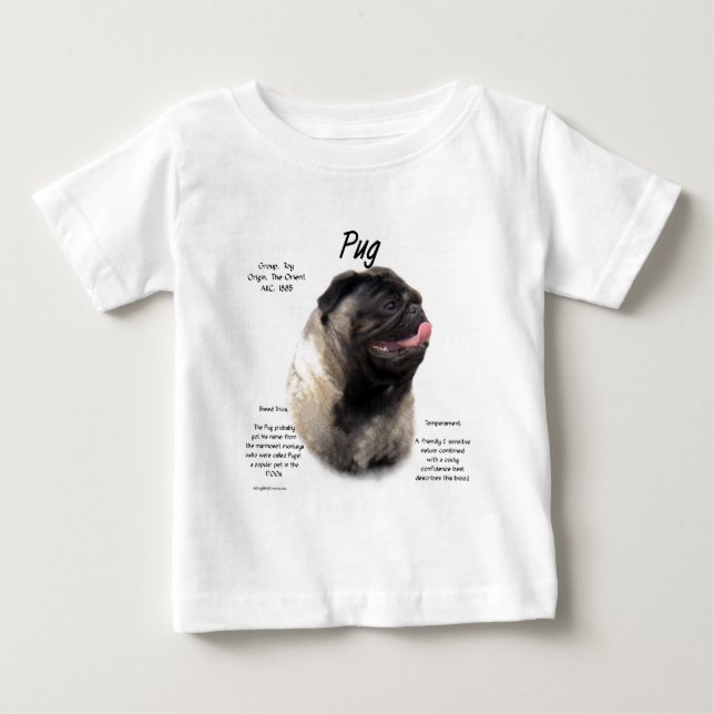 Camiseta Para Bebê Design de Histórico de Pug (Frente)