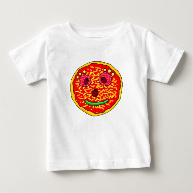 Camiseta Para Bebê Design de Ilustração da Face da Pizza Sorrindo (Frente)