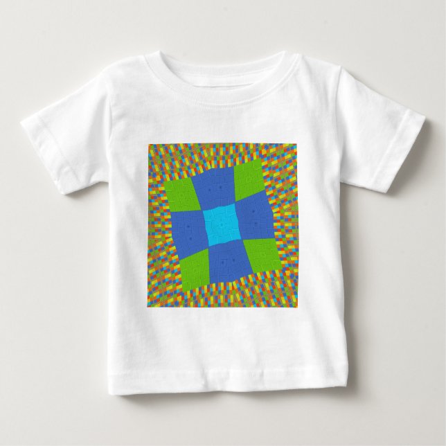 Camiseta Para Bebê Design de Impressão de Arte Ciana Azul Belo e Belo (Frente)