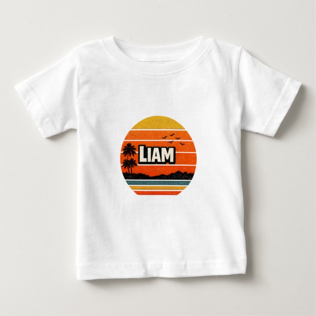 Camiseta Para Bebê Design de Nome Personalizado Liam Retro (Frente)